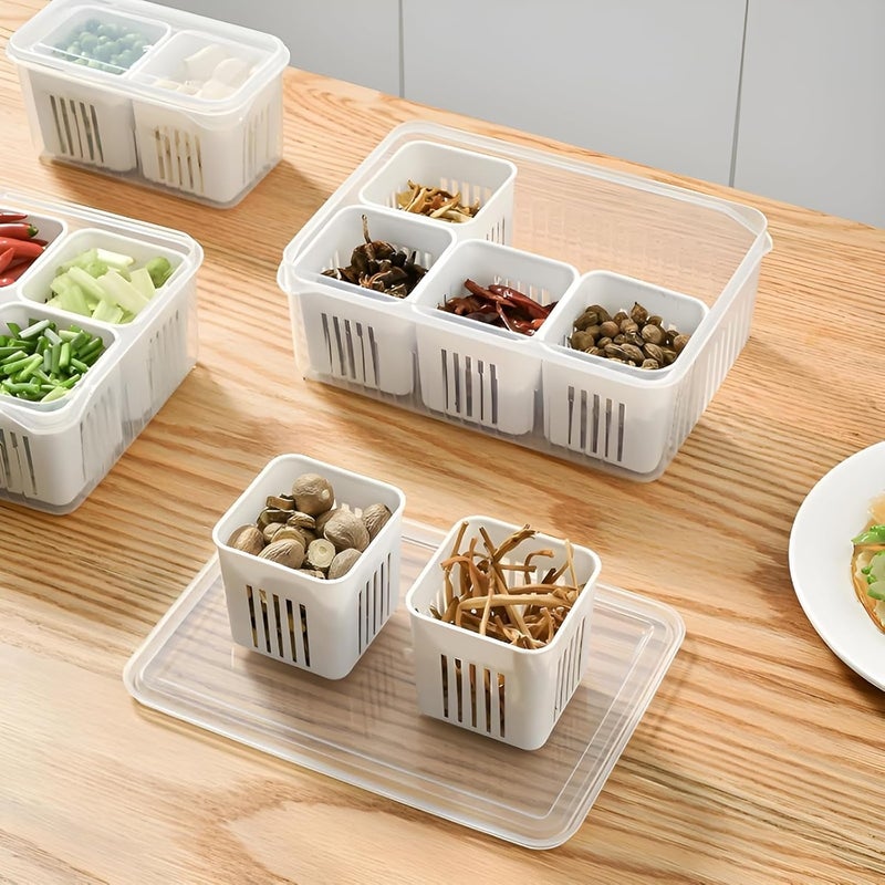 Sangpri 6 Grid Fridge Storage Box with Airtight Lids Space Saving Fridge Food Storage Containers For Fresh Fruits Vegetables Snacks and Meal Prep Refrigerator Food Storage Box - Image 4
