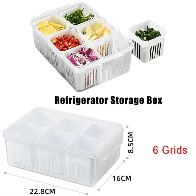 Sangpri 6 Grid Fridge Storage Box with Airtight Lids Space Saving Fridge Food Storage Containers For Fresh Fruits Vegetables Snacks and Meal Prep Refrigerator Food Storage Box - Image 3