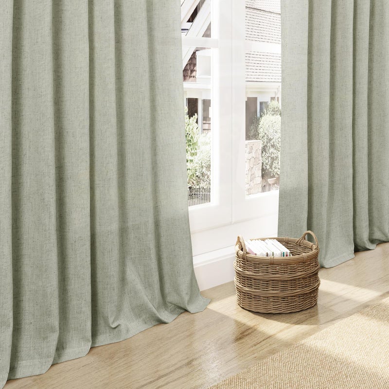 Nanspring Sage Green Curtains 84 Inch Length 2 Panels Back Tab Rod Pocket Light Filtering Semi Sheer Drapes Linen Cotton Textured Airy Farmhouse Living Room Decor Light Green Curtains for Bedroom - Image 5