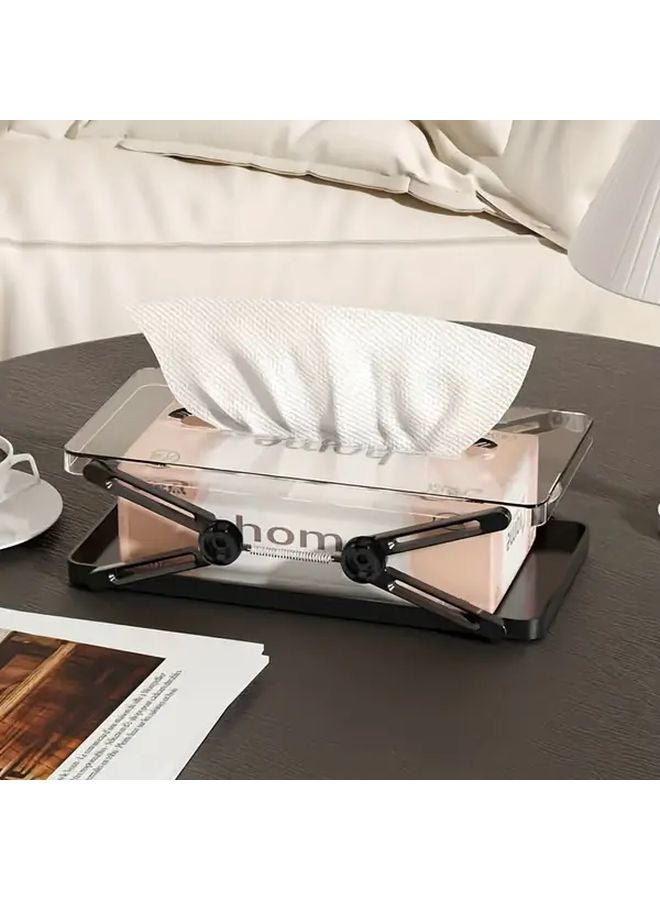 صندوق المناديل الأسود القابل للسحب والقابل لضبط الارتفاع مع درج قابل للسحب، موفر للمساحة. - Image 1