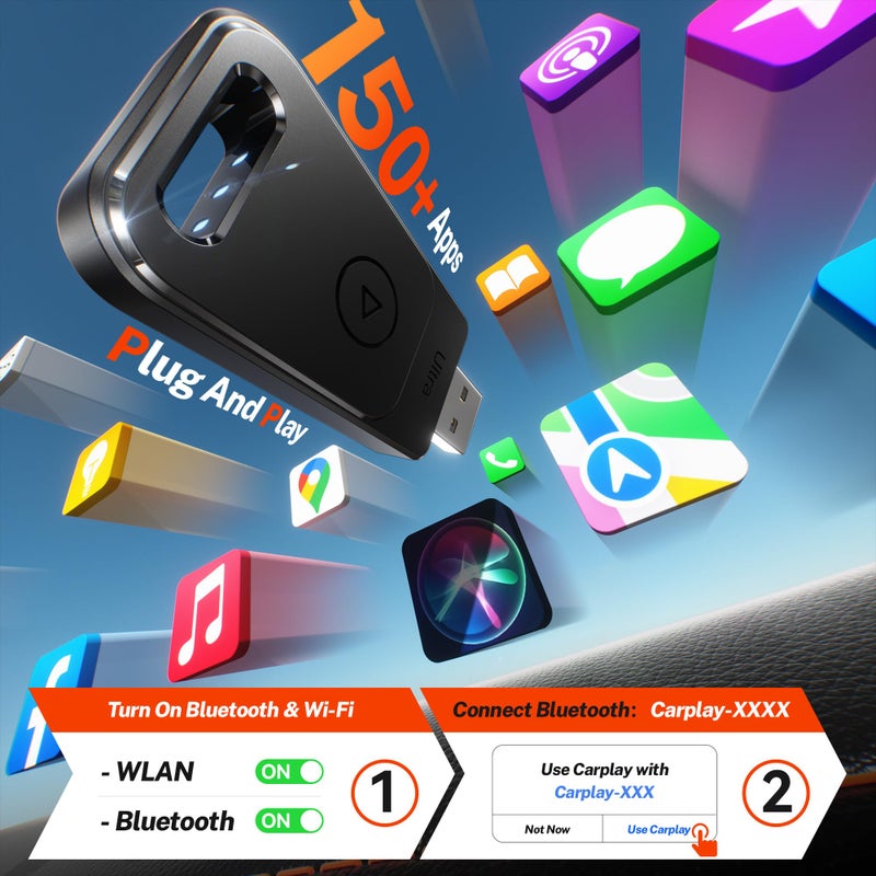 Cleviton for Apple Carplay Wireless Adapter, 3X Fast Auto-Connect, No Latency, Plug&Play, Wireless Carplay Adapter, 2025 Mini Car Play Dongle for iPhone 6~17, Fit for 927+ Cars,USB A/C,Matte Black - Image 5