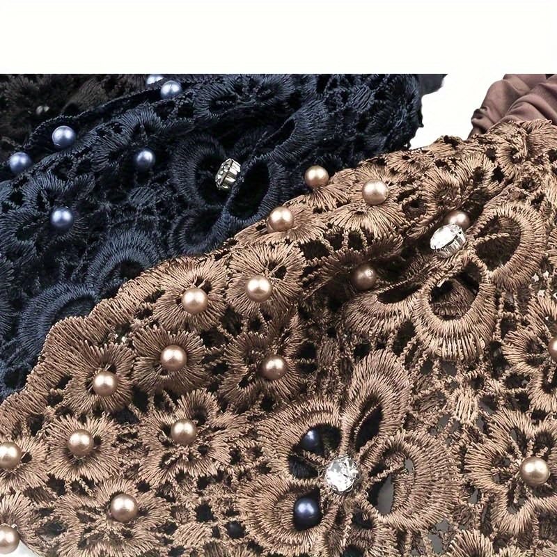BWOGUE BWOGUE Lace Headband for Women Elastic Wide Lace Pearl Floral Crochet Lace Band Boho Bandana Hair Turban Head band Bohemian Headpiece Vintage Fashion Hair Accessories for Women Girls Yoga Gym Sports Brown Pack1 - Image 4