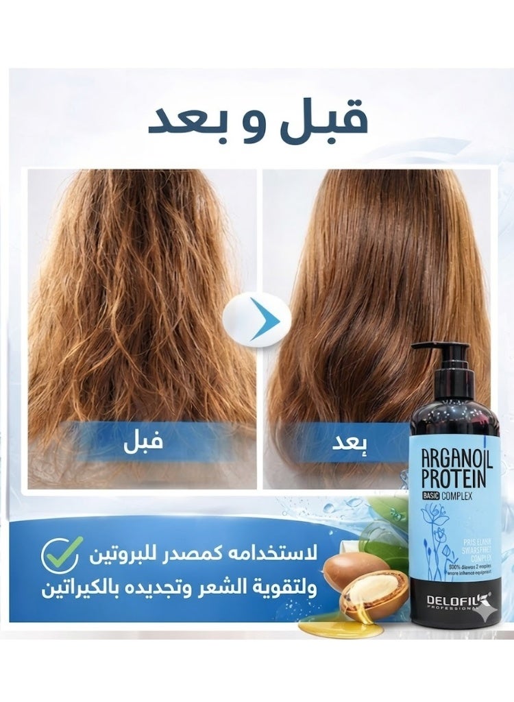 DELOFIL Professional Argan Oil & Protein Shampoo - 500ml - Sulfate-Free for Damaged & Color-Treated Hair. - Image 4