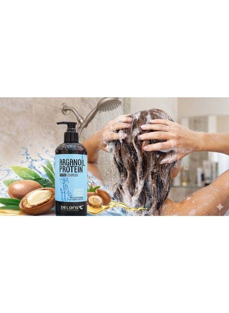 DELOFIL Professional Argan Oil & Protein Shampoo - 500ml - Sulfate-Free for Damaged & Color-Treated Hair. - Image 5