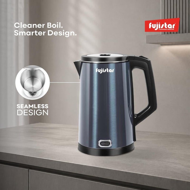 Fujistar FSKT403 Electric Kettle, 1.8L, Stainless Steel, Cool Touch Body, Auto Shut-Off, 1500W, 360° Rotational Base - Image 4
