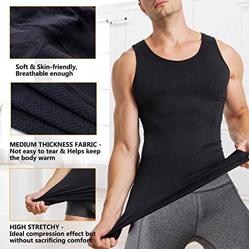 MOLUTAN Mens Compression Shirt Slimming Body Shaper Vest Sleeveless Waist Trainer Workout Tank Top Tummy Control Shapewear (Black, X-Small-Small) - Image 3