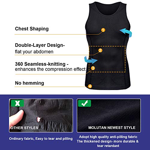 MOLUTAN Mens Compression Shirt Slimming Body Shaper Vest Sleeveless Waist Trainer Workout Tank Top Tummy Control Shapewear (Black, X-Small-Small) - Image 2