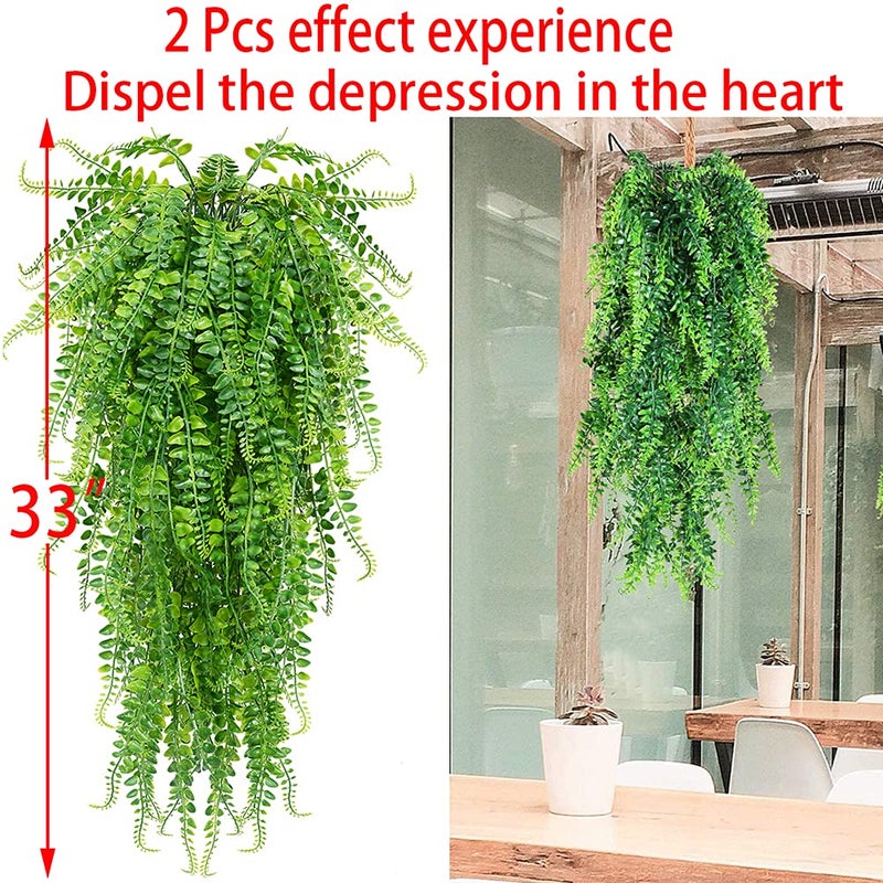 CLONG 6 Pcs Artificial Hanging Ferns Plants Fake Hanging Plants Fake Ivy Boston Ferns Vine Outdoor Indoor Home DÃ©cor UV Resistant Plastic Plants (Green) - Image 4