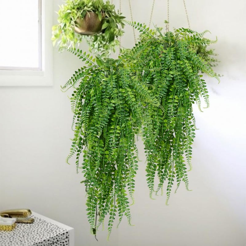 CLONG 6 Pcs Artificial Hanging Ferns Plants Fake Hanging Plants Fake Ivy Boston Ferns Vine Outdoor Indoor Home DÃ©cor UV Resistant Plastic Plants (Green) - Image 5
