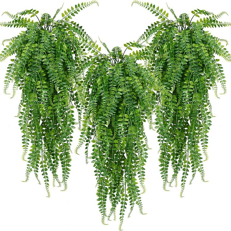 CLONG 6 Pcs Artificial Hanging Ferns Plants Fake Hanging Plants Fake Ivy Boston Ferns Vine Outdoor Indoor Home DÃ©cor UV Resistant Plastic Plants (Green) - Image 1