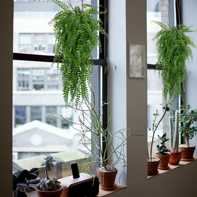 CLONG 6 Pcs Artificial Hanging Ferns Plants Fake Hanging Plants Fake Ivy Boston Ferns Vine Outdoor Indoor Home DÃ©cor UV Resistant Plastic Plants (Green) - Image 2