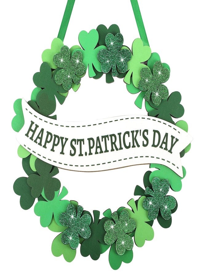 Sophena Wooden St. Patrick's Day Decoration Shamrock Door Wreath for Front Door Sign Wall Signs Clover Spring Decoration, Irish Sign Welcome Hanging for Home Decor Party Outdoor Indoor Supply 3D Glitter - Image 1