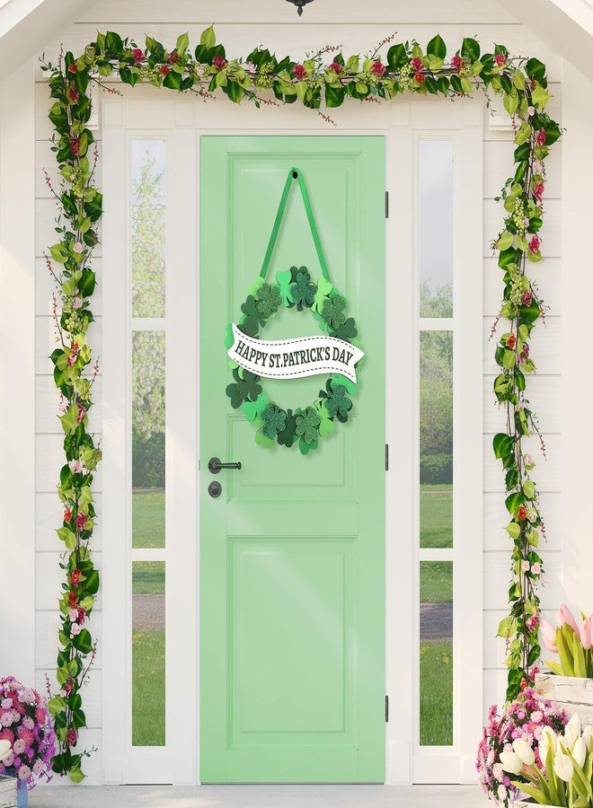 Sophena Wooden St. Patrick's Day Decoration Shamrock Door Wreath for Front Door Sign Wall Signs Clover Spring Decoration, Irish Sign Welcome Hanging for Home Decor Party Outdoor Indoor Supply 3D Glitter - Image 4