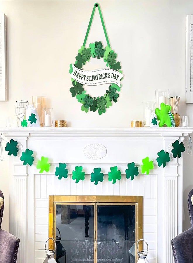 Sophena Wooden St. Patrick's Day Decoration Shamrock Door Wreath for Front Door Sign Wall Signs Clover Spring Decoration, Irish Sign Welcome Hanging for Home Decor Party Outdoor Indoor Supply 3D Glitter - Image 5