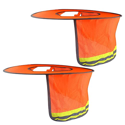 WMYCONGCONG 2 Pack Hard Hat Sun Shield Full Brim Mesh Neck Shield Sun Visor with Reflective Strip for Outdoor Construction Site Hardhats Safety Helmet Accessories, High Visibility Orange - Image 1