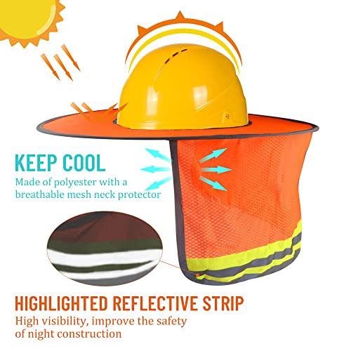 WMYCONGCONG 2 Pack Hard Hat Sun Shield Full Brim Mesh Neck Shield Sun Visor with Reflective Strip for Outdoor Construction Site Hardhats Safety Helmet Accessories, High Visibility Orange - Image 3