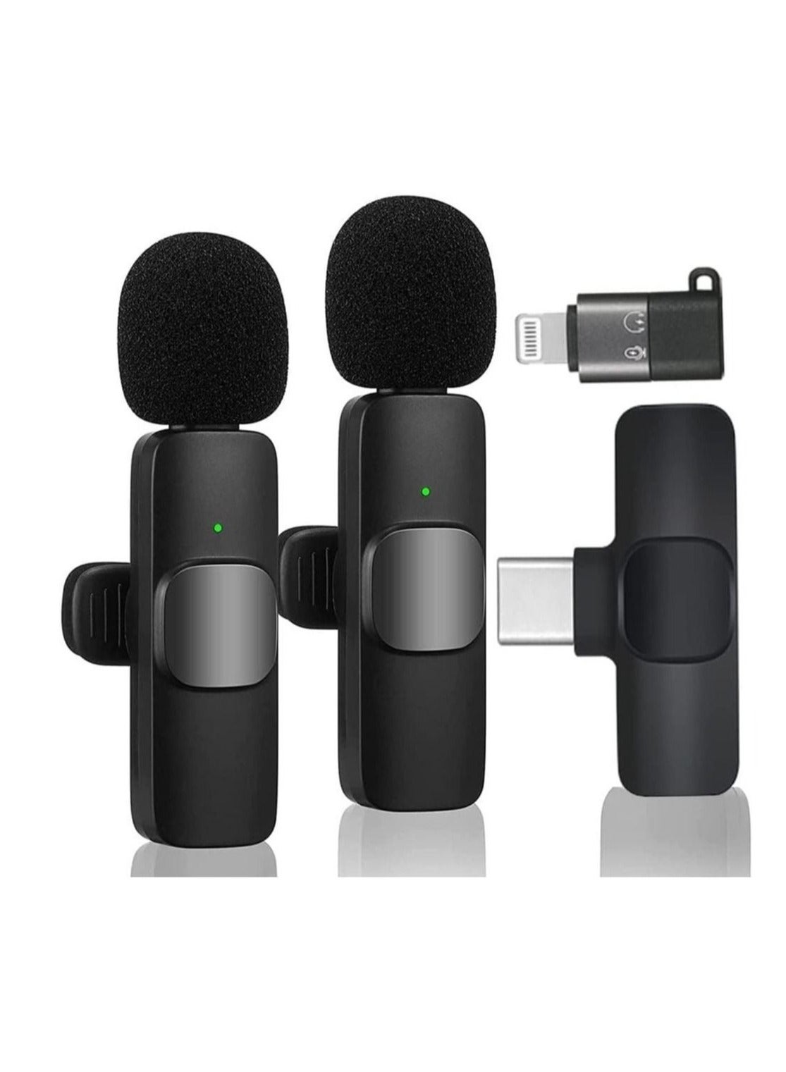 Wireless Lavalier Microphone for Type-C Phone- Plug-Play Wireless Mic with 2 Microphone for USB-C Android Phone and iPhone Video Recording- Interview- Vlog- Auto Sync and Noise Reduction- 2.4 GHZ
