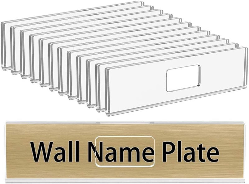NIUBEE 12 Pack Acrylic Wall Name Plate Holder 2x8 Inch,Clear Plastic Sign Holder Horizontal with Double Sided Tape,Door Name Plates Set Small License Plates Frame For Office Home Classroom Teacher - Image 1