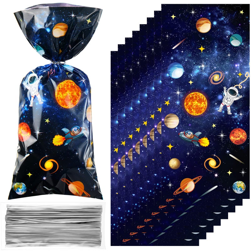 100 Pieces Outer Space Cellophane Bags Solar System Treat Goodies Candy Gift Bags Party Favors for Galaxy Planet Astronaut Theme Birthday Party Supplies Decorations