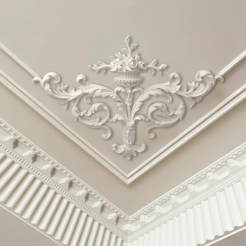 Colingmill 2 Pcs Ceiling Molding Kit Corners Murals Trim French Style Accent Wall Decor for Interior Medallion Ceiling with Flowers Pattern Decorative Panels for Wall (13.4 x 13.4 in,Stylish) - Image 5