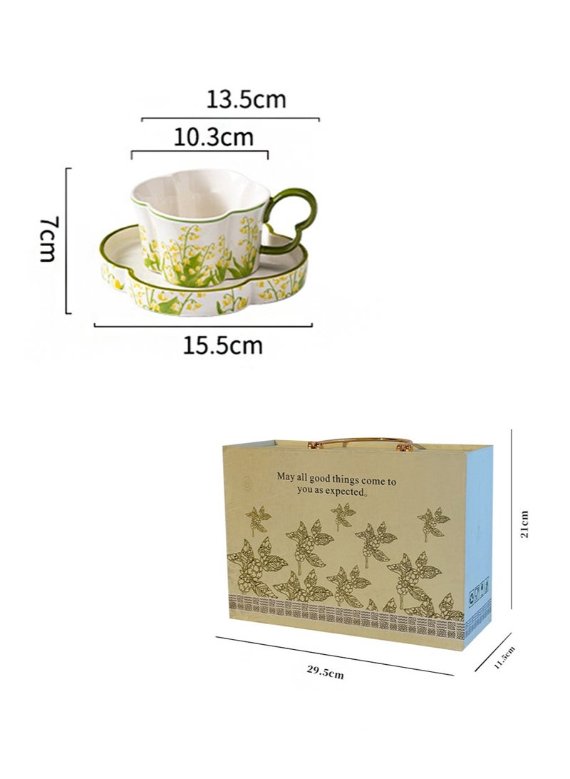 Aikanbo 2pcs Ceramic Coffee Cup and Saucer Gift Box Set，Vintage Floral Design，Perfect for Espresso，Tea or Coffee Lovers， Gift Boxed for Home，Office or Special Occasion ( Lily of the Valley) - Image 2