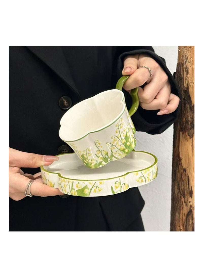 Aikanbo 2pcs Ceramic Coffee Cup and Saucer Gift Box Set，Vintage Floral Design，Perfect for Espresso，Tea or Coffee Lovers， Gift Boxed for Home，Office or Special Occasion ( Lily of the Valley) - Image 4