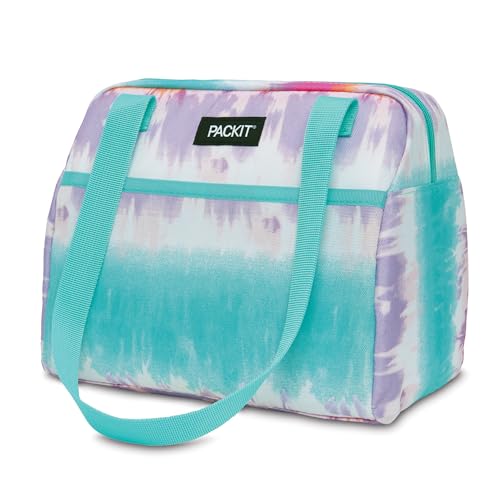 PACKIT حقيبة غداء هامبتون القابلة للتجميد من باكيت، بتصميم تTie Dye Sorbet، مزودة بتقنية EcoFreeze، قابلة للطي، قابلة لإعادة الاستخدام، بسحاب مع جيب أمامي وأحزمة كتف، مثالية للمراهقين والبالغين - Image 2