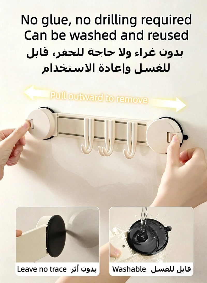 رف خطافات بستة خطافات قابلة لتعديل المسافة، مزود بأكواب شفط، مصنوع من الألومنيوم والبلاستيك ABS، شديد التحمل، لا يحتاج إلى حفر، منظم متعدد الوظائف للحمام والمطبخ وغرفة النوم والمرحاض - Image 3