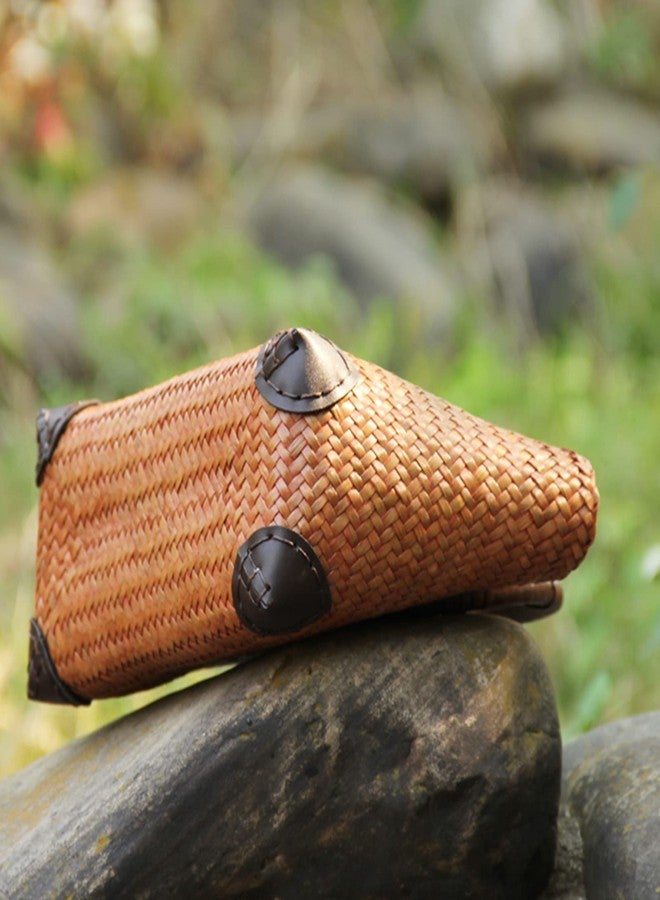 QTKJ Summer Beach Bag, Boho Handmade Rattan Handbag, Round Bamboo Handle, Large Straw Retro patternTote Bag for Beach Vacation Daily(Khaki) - Image 4