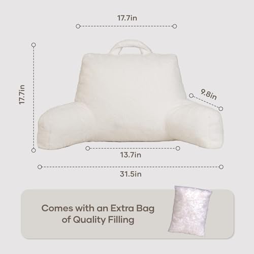 NOONTIDE Reading Pillow for Sitting up in Bed and Couch,Large Back Pillow for Adult & Teens with Soft Adjustable Neck Roll Backrest Pillow,Washable Cover,Watching TV/Gaming/Relaxing(FurryWhite) - Image 2