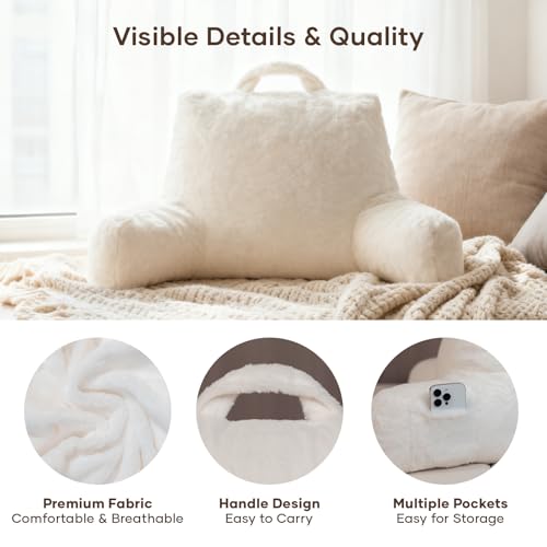 NOONTIDE Reading Pillow for Sitting up in Bed and Couch,Large Back Pillow for Adult & Teens with Soft Adjustable Neck Roll Backrest Pillow,Washable Cover,Watching TV/Gaming/Relaxing(FurryWhite) - Image 5