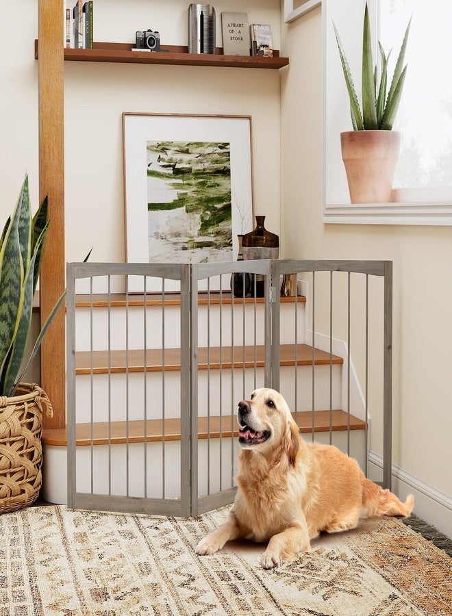 Giantex Freestanding Dog Gate for Small Medium Dogs, 63" W x 30" H Foldable 3-Panel Wooden Pet Gate, No Assembly Required, Indoor Safety Fence for Doorways, Stairs, Hallways, Bedrooms (Gray) - Image 3