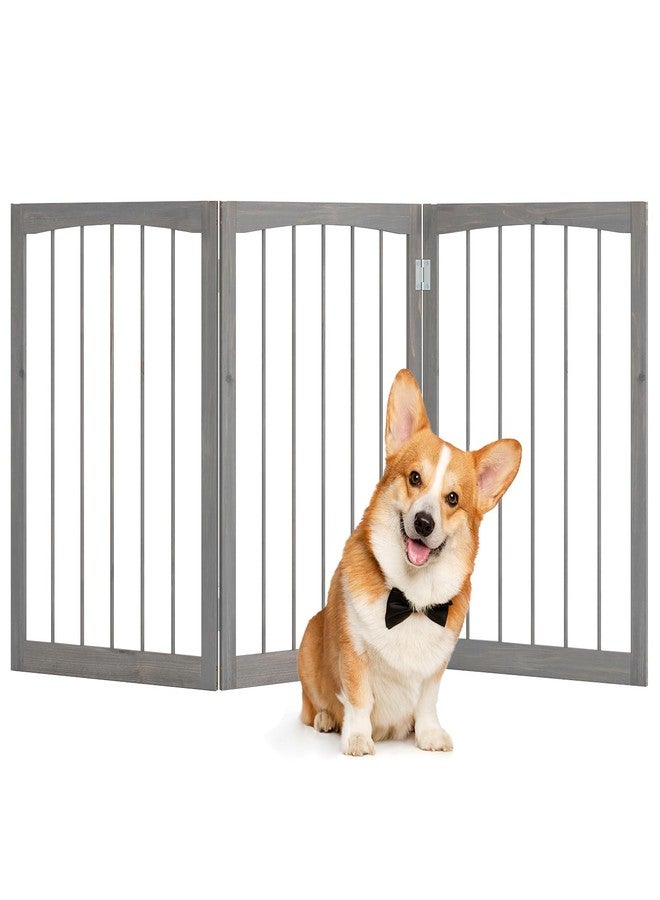 Giantex Freestanding Dog Gate for Small Medium Dogs, 63" W x 30" H Foldable 3-Panel Wooden Pet Gate, No Assembly Required, Indoor Safety Fence for Doorways, Stairs, Hallways, Bedrooms (Gray) - Image 1