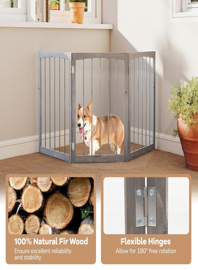 Giantex Freestanding Dog Gate for Small Medium Dogs, 63" W x 30" H Foldable 3-Panel Wooden Pet Gate, No Assembly Required, Indoor Safety Fence for Doorways, Stairs, Hallways, Bedrooms (Gray) - Image 5