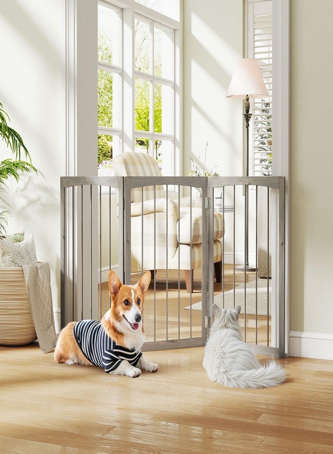 Giantex Freestanding Dog Gate for Small Medium Dogs, 63" W x 30" H Foldable 3-Panel Wooden Pet Gate, No Assembly Required, Indoor Safety Fence for Doorways, Stairs, Hallways, Bedrooms (Gray) - Image 2
