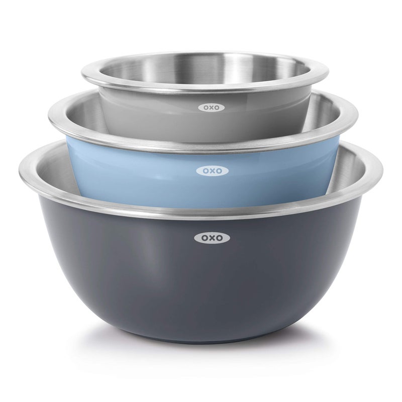 OXO OXO Good Grips 3-Piece Stainless Steel Mixing Bowl Set - Blue/Gray, 4.7L, Multi Size  - Image 1