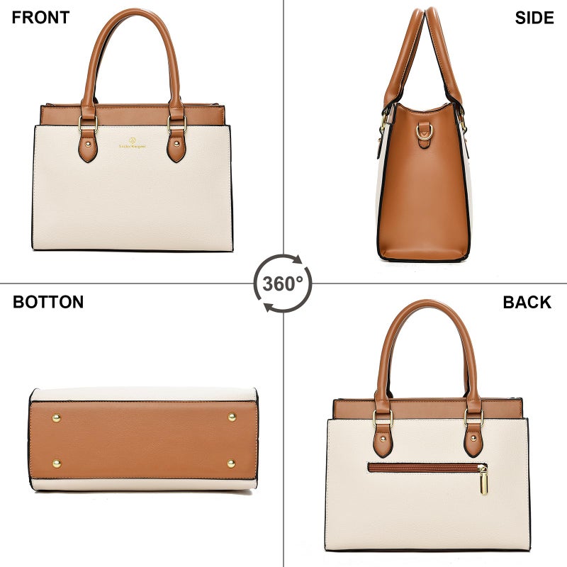 KURGOOL Handbags Purses for Women, Trendy Leather Dual-tone Tote Purse, Designer Handbag Shoulder Bag Top Handle Satchel Bags (Beige & Brown) - Image 4