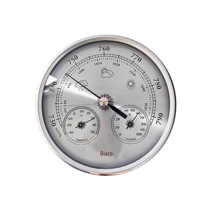 Barometer Metal Frame Household Cross-border E-Commerce Clock Crafts Barometer Sea Pressure Gauge Silver - Image 1