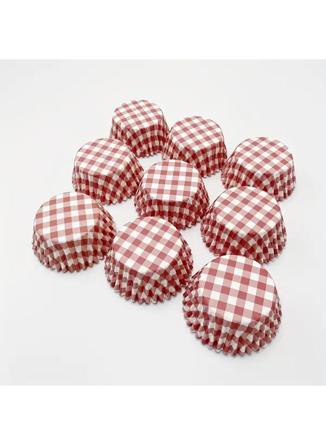 Red Polychrome Plaid Pattern Family Party Dessert Paper Cup Set Of 100 With Cake Greaseproof Paper - Image 1