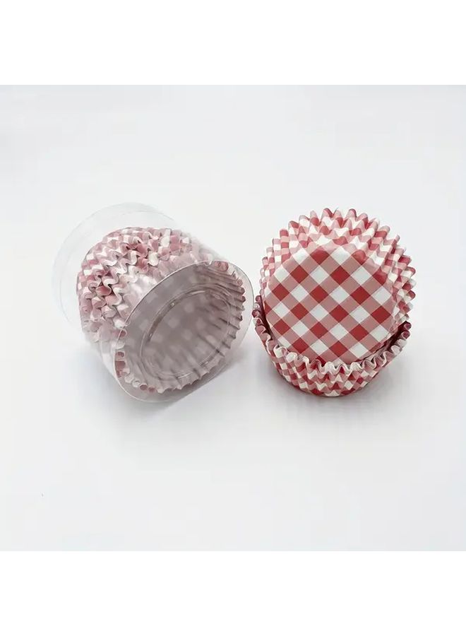 Red Polychrome Plaid Pattern Family Party Dessert Paper Cup Set Of 100 With Cake Greaseproof Paper - Image 5