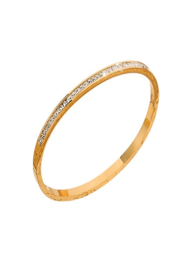 Aaishwarya 18K Gold Plated 4mm Width White Zircon Openable Bangle Bracelet | Minimal Bracelets For Women and Girls | Stackable Jewelry for Everyday & Party | Anti-Tarnish Jewels| Valentine Gift - Image 1