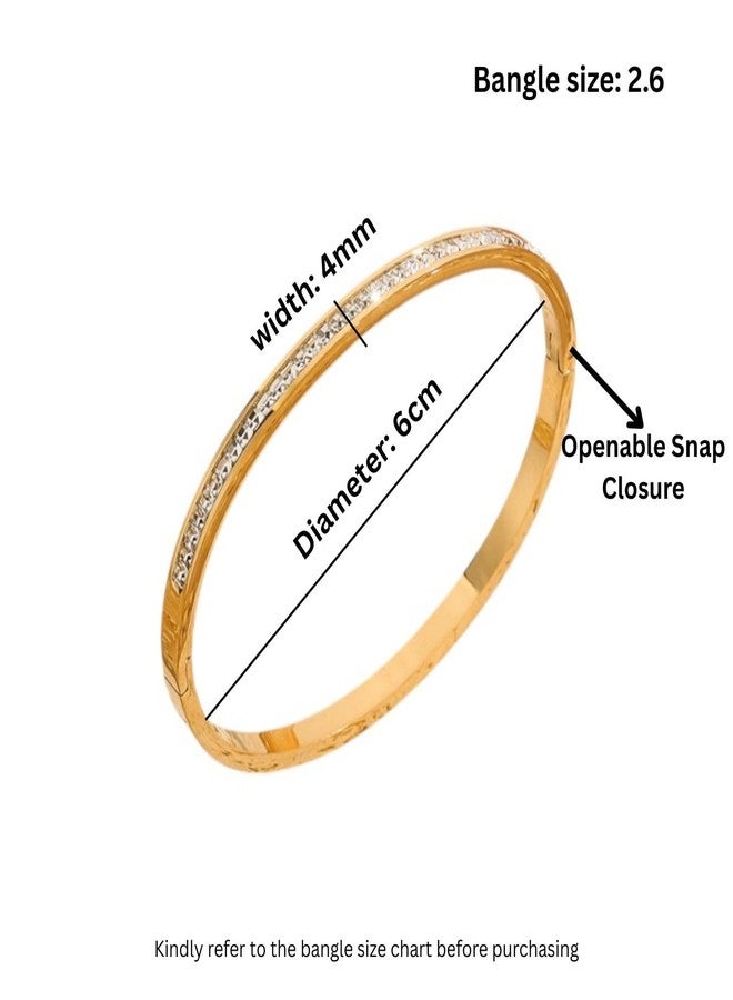 Aaishwarya 18K Gold Plated 4mm Width White Zircon Openable Bangle Bracelet | Minimal Bracelets For Women and Girls | Stackable Jewelry for Everyday & Party | Anti-Tarnish Jewels| Valentine Gift - Image 3