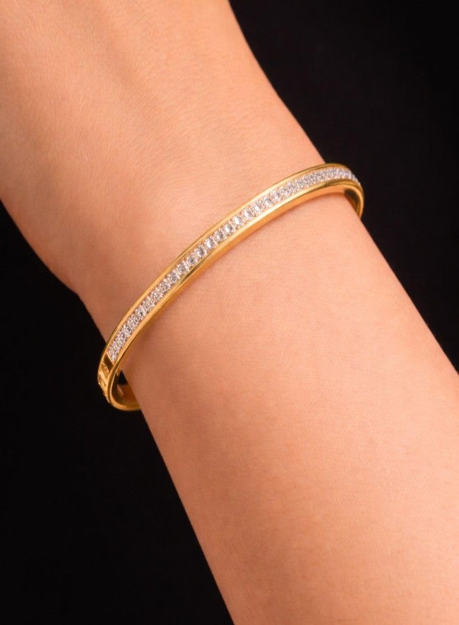 Aaishwarya 18K Gold Plated 4mm Width White Zircon Openable Bangle Bracelet | Minimal Bracelets For Women and Girls | Stackable Jewelry for Everyday & Party | Anti-Tarnish Jewels| Valentine Gift - Image 2