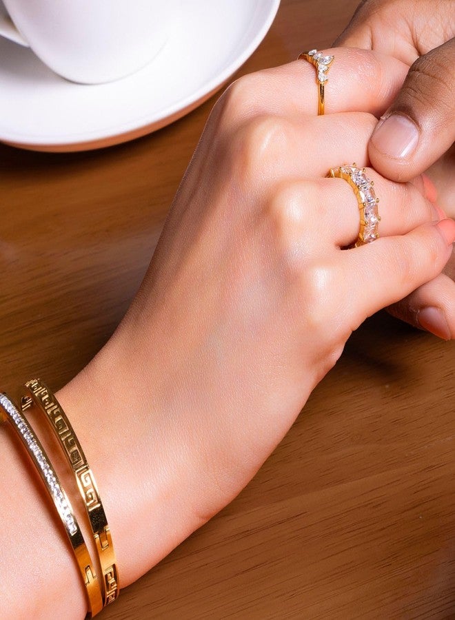 Aaishwarya 18K Gold Plated 4mm Width White Zircon Openable Bangle Bracelet | Minimal Bracelets For Women and Girls | Stackable Jewelry for Everyday & Party | Anti-Tarnish Jewels| Valentine Gift - Image 5