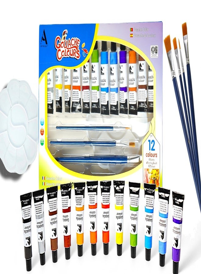 ArtRight Gouache Paint Set of 12 x 12ml Tubes - Artist Quality - 12 Premium Vibrant Gouache Colors for Multimedia Painting - Fade Proof, High Pigment Load Artist Paints - Image 1