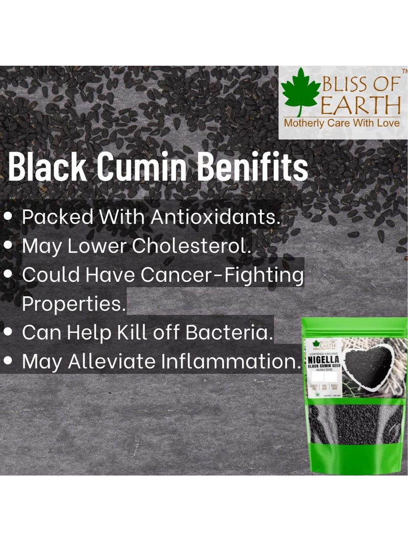 BLISS OF EARTH - Certified Organic Black Cumin Kalonji Nigella Seeds 250gm - Image 1