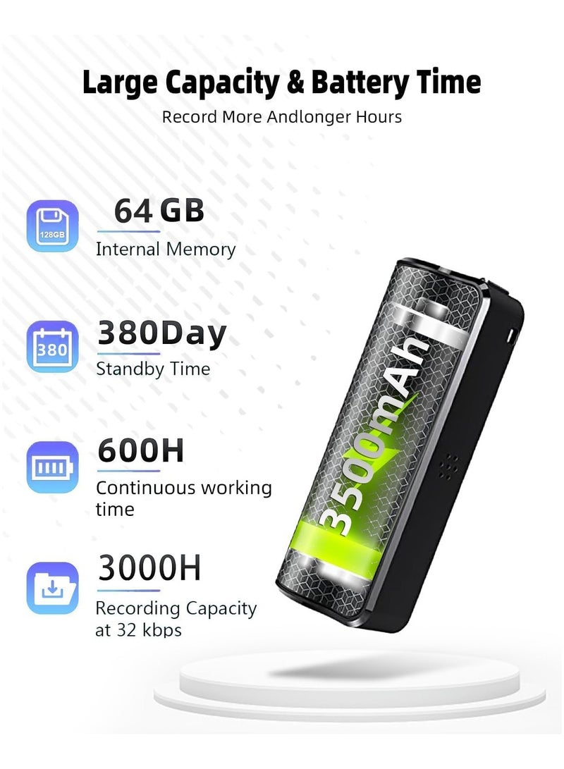 64G Magnetic Voice Recorder with AI-Intelligent Triple Noise Reduction,25 Days Continuous Recording Device,Voice Activated Audio Recorder,Digital Voice Recorder for Meetings/Interviews/Classroom… - Image 4