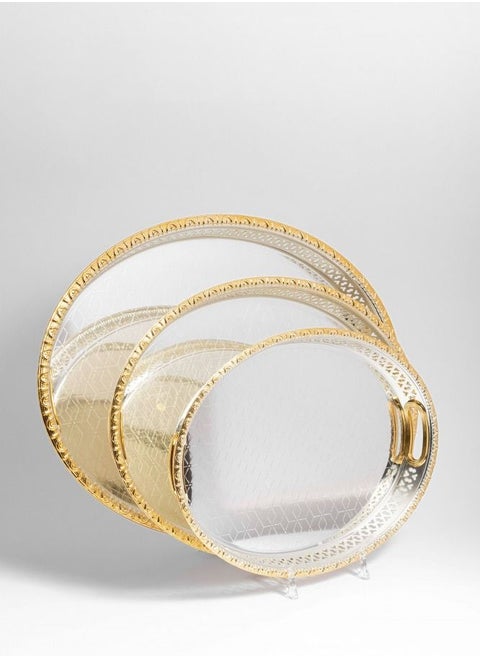 3 pcs Bin shihon steel Tray with Silver/golden design