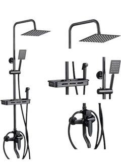 Beauenty Matte Black Exposed Shower System Triple Function Bathroom Shower Faucet 20cm Square Swivel Rainfall Shower Head with Handheld Adjustable Complete Set Tub Spout Wall Mount Tap Set  - Image 2