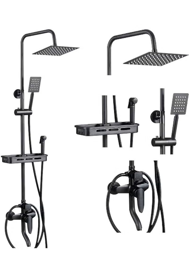 Beauenty Matte Black Exposed Shower System Triple Function Bathroom Shower Faucet 20cm Square Swivel Rainfall Shower Head with Handheld Adjustable Complete Set Tub Spout Wall Mount Tap Set - Image 2
